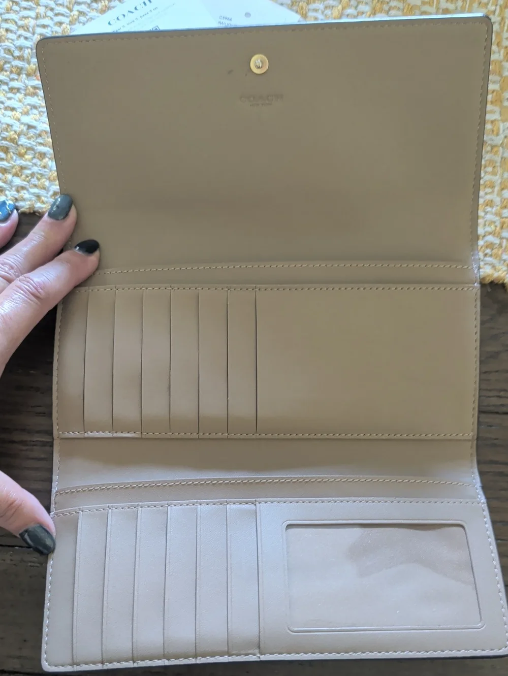 Coach Cream Leather, Tan Signature Trim Flap Wallet